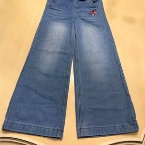 Blue Wide-Leg Jeans with Butterfly Patch  soho blue.